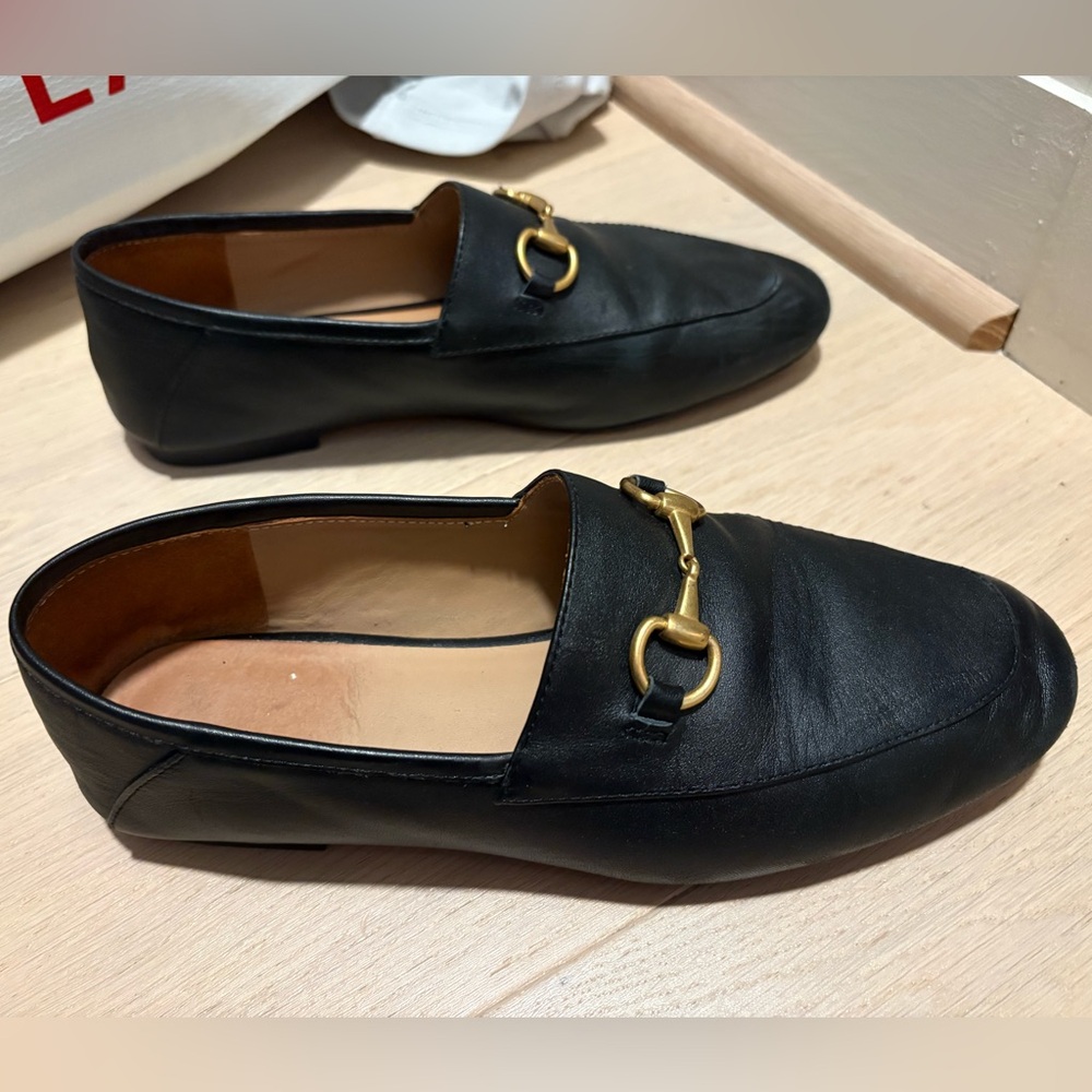 Black Leather Loafers with Gold Detailing - Picture 6 of 8